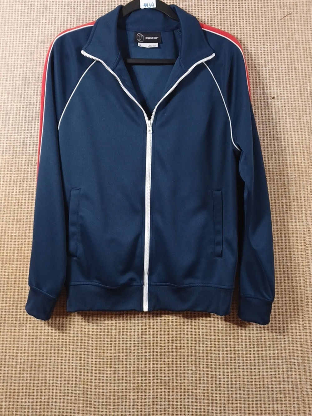 Original Use Navy Blue Track Jacket with Red Shoulder Stripe